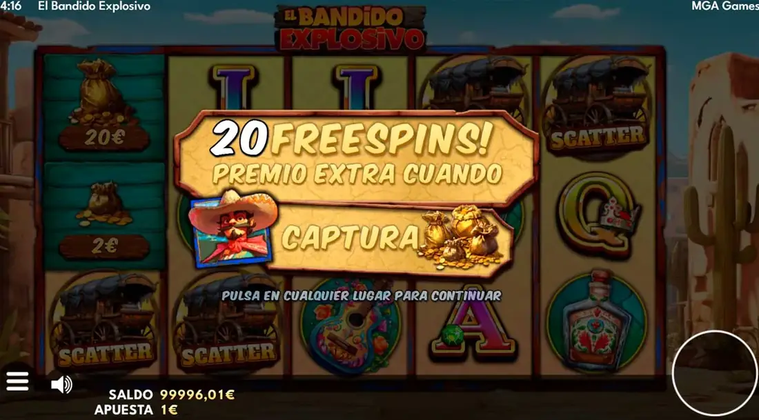 Cuadrícula del juego base de O Bandido Explosivo en modo demo